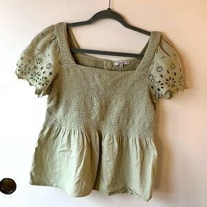 Madewell Kate Eyelet Shirred Top in Light Green